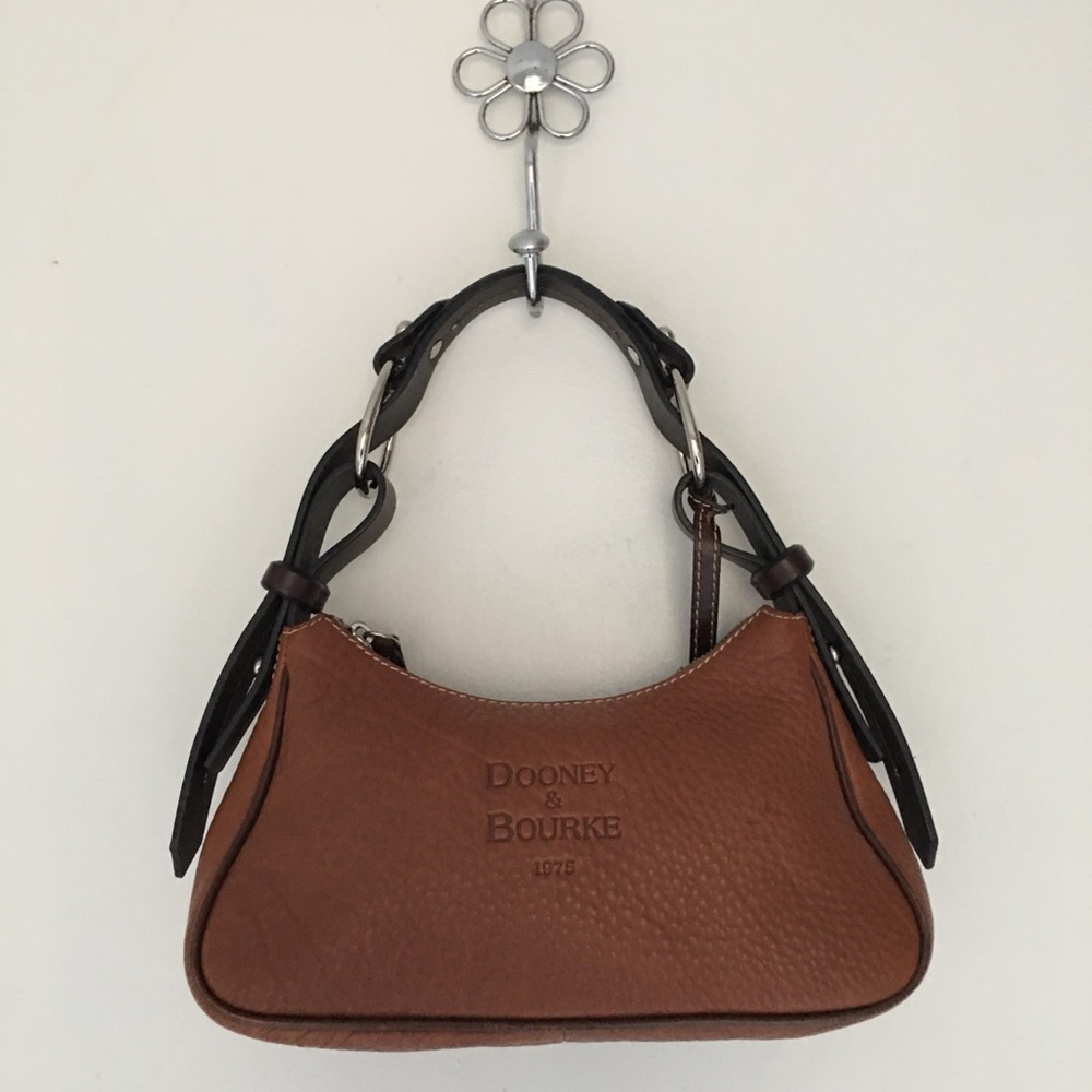 Dooney & Bourke Hobo Shoulder Handbag Purse Pebbled Leather Brown Silver Zip